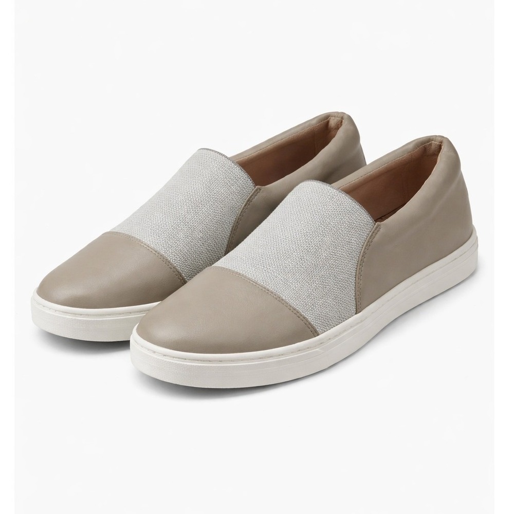 Via Spiga Womens Slip On Sneakers Taupe Leather Grey Textile Mixed Media Sz 6.5M